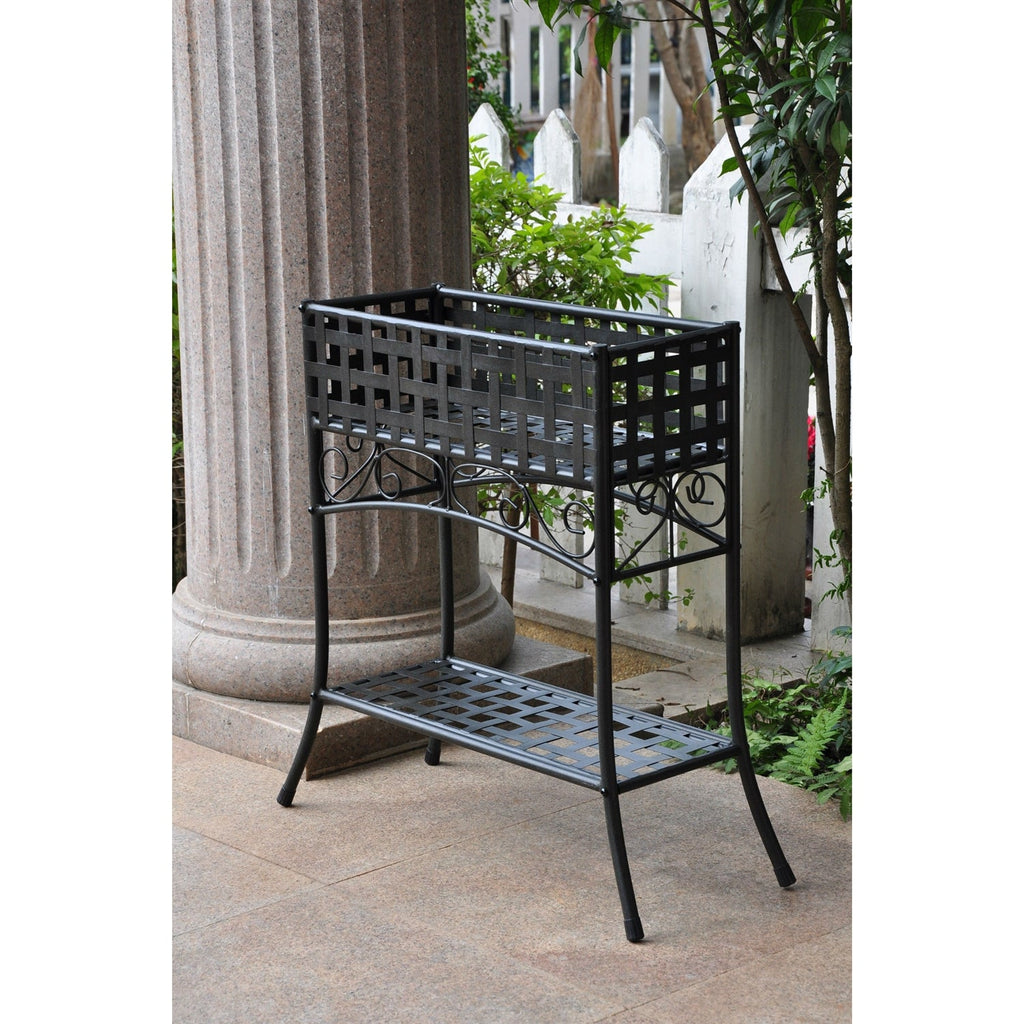 Elevated Rectangular Metal Planter Stand in Black Wrought Iron - Deals Kiosk
