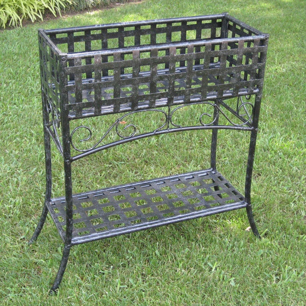 Elevated Rectangular Metal Planter Stand in Black Wrought Iron - Deals Kiosk