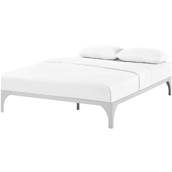 King size Modern Metal Platform Bed Frame in Silver Finish with Wood Slats - Deals Kiosk