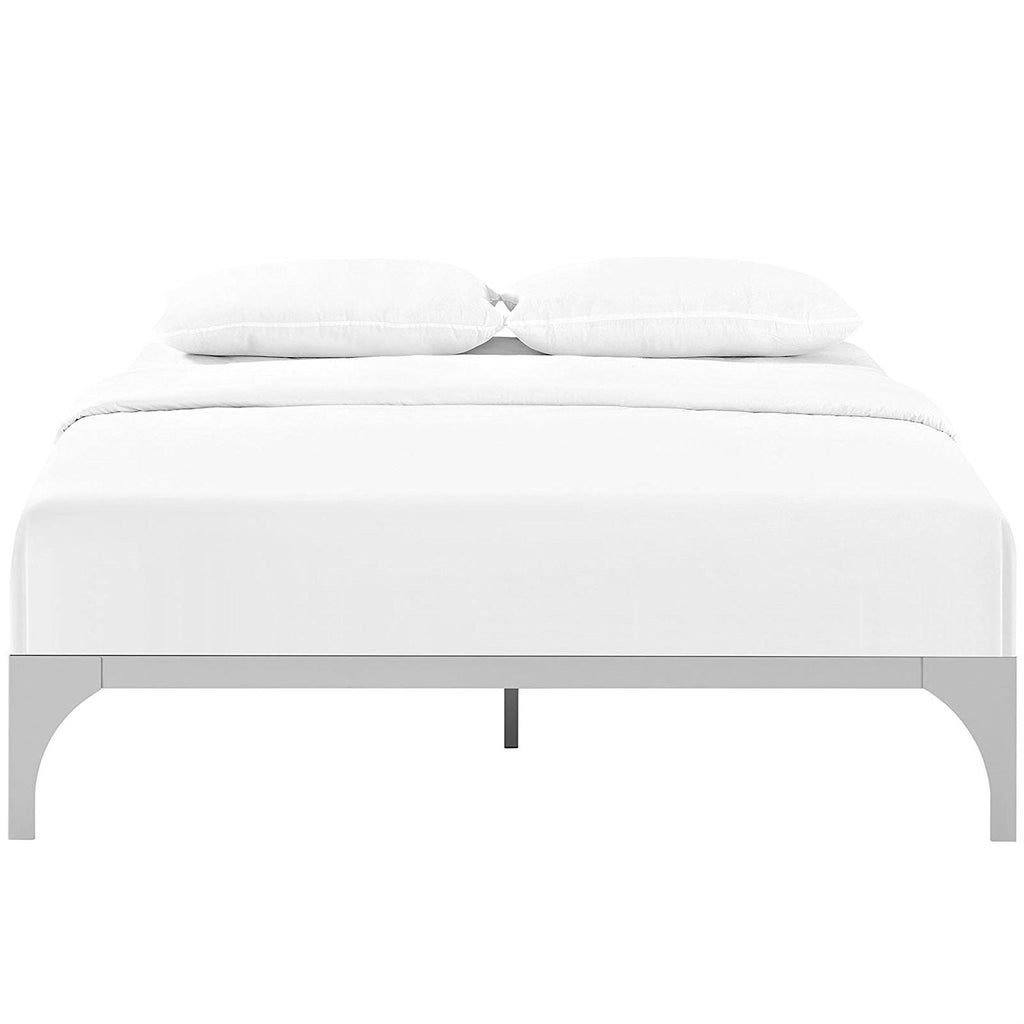King size Modern Metal Platform Bed Frame in Silver Finish with Wood Slats - Deals Kiosk