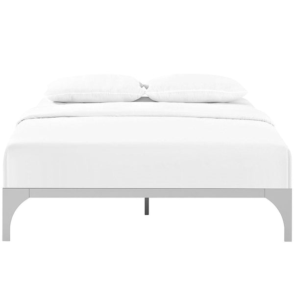 King size Modern Metal Platform Bed Frame in Silver Finish with Wood Slats - Deals Kiosk