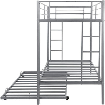 Twin size Silver Metal Bunk Bed with Roll-Out Trundle Bed Frame - Deals Kiosk