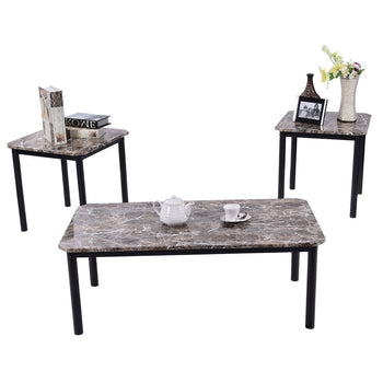 3-Piece Coffee Table and End Table Set with Faux Marble Top - Deals Kiosk