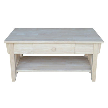 Unfinished Solid Wood Coffee Table Drawer and Shelf - Deals Kiosk