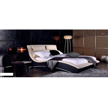 California King Modern Faux Leather Upholstered Platform Bed with Headboard in Cream Black - Deals Kiosk