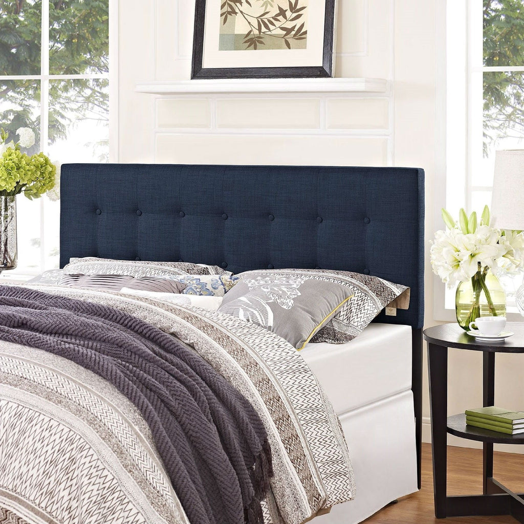 Full size Navy Fabric Modern Upholstered Headboard - Deals Kiosk