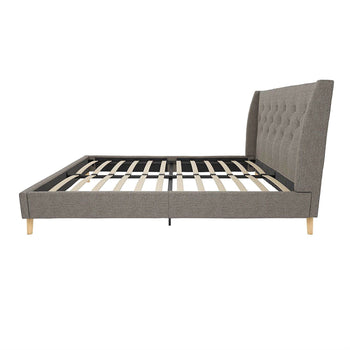 Full size Grey Linen Upholstered Platform Bed with Wingback Headboard - Deals Kiosk
