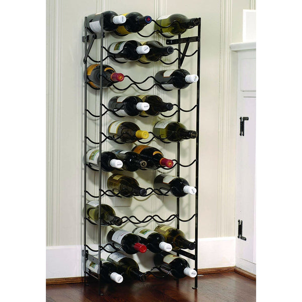 Black Metal 40-Bottle Wine Rack with Wall Anchors - Deals Kiosk