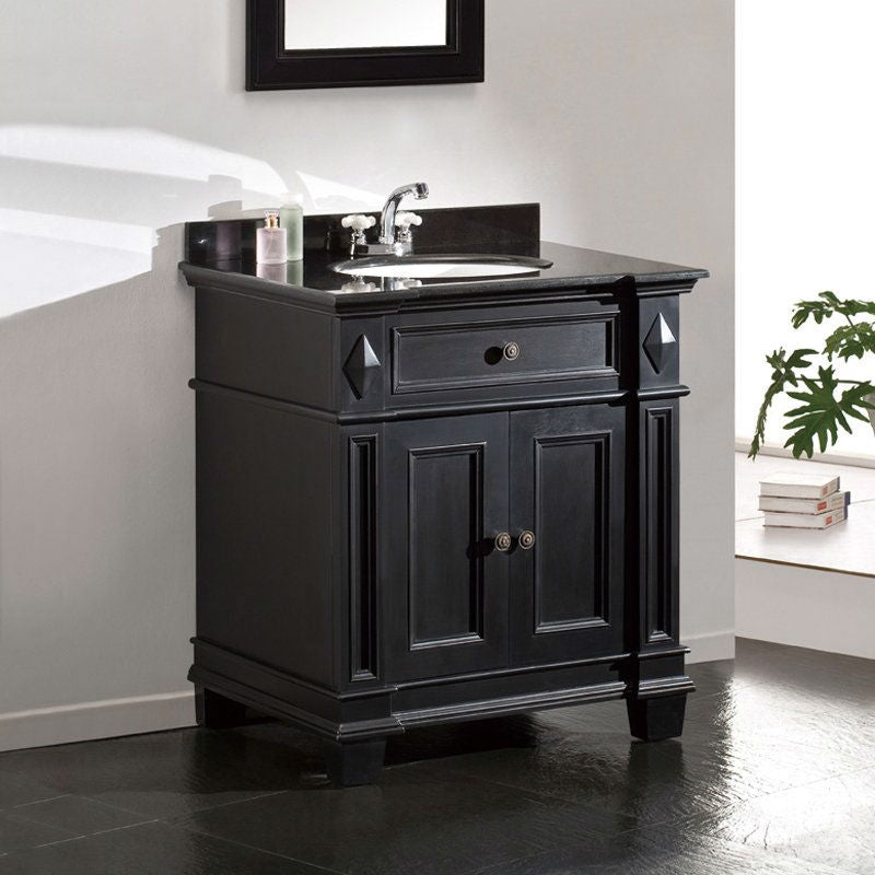 Single Sink Bathroom Vanity with Cabinet & Black Granite Countertop / Backsplash - Deals Kiosk