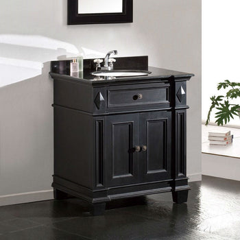 Single Sink Bathroom Vanity with Cabinet & Black Granite Countertop / Backsplash - Deals Kiosk
