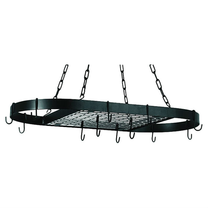 Oval Hanging Pot Rack with Chains and 2 Hooks in Matte Black