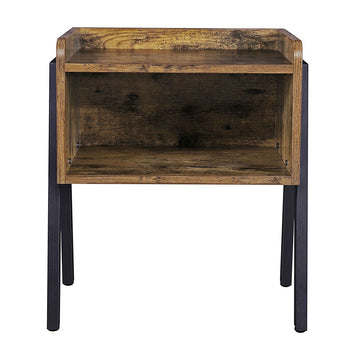 Modern Stacking Open Shelf Nightstand End Table in Medium Brown Wood Finish - Deals Kiosk