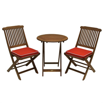 3-Piece Outdoor Patio Furniture Bistro Set with Red Seat Cushions