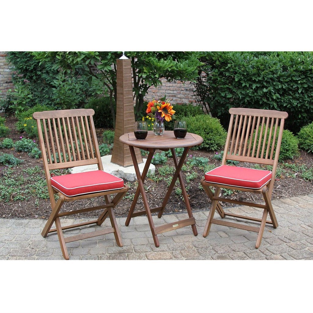 3-Piece Outdoor Patio Furniture Bistro Set with Red Seat Cushions - Deals Kiosk