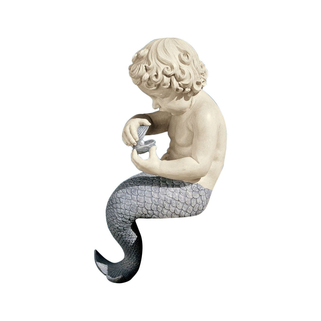 Young Little Sitting Mermaid Garden Statue with Oyster and Pearl - Deals Kiosk