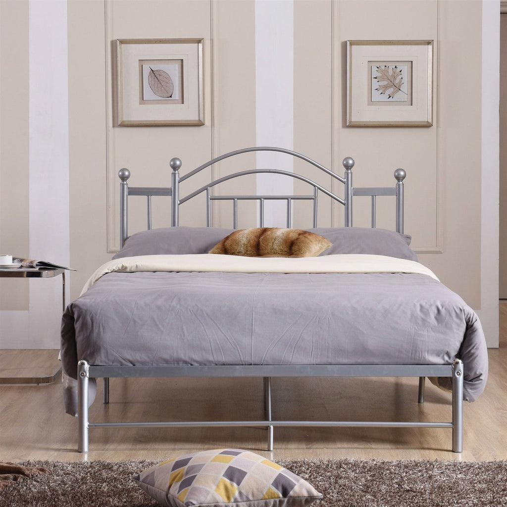 Full size Silver Metal Platform Bed Frame with Arched Headboard - Deals Kiosk