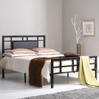 Full Modern Classic Metal Platform Bed Frame with Black Upholstered Headboard - Deals Kiosk