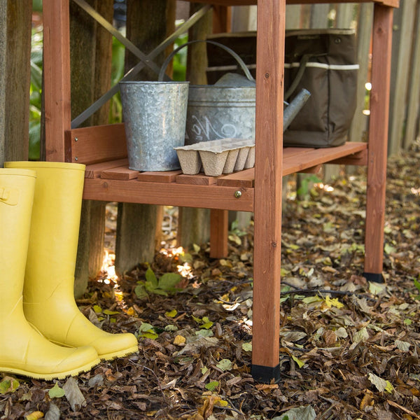 Durable Weather Resistant Wood Potting Bench Garden Table with Metal Top - Deals Kiosk