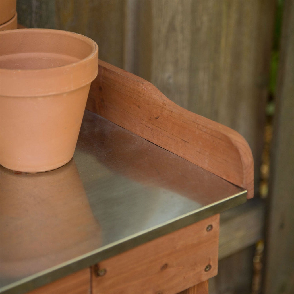 Durable Weather Resistant Wood Potting Bench Garden Table with Metal Top - Deals Kiosk