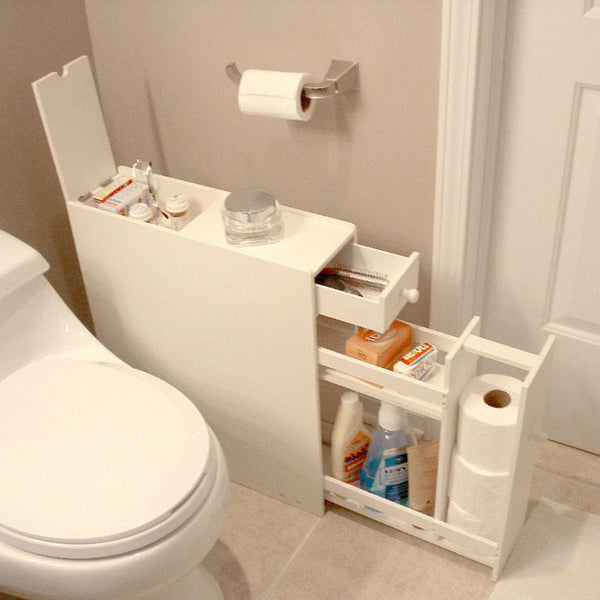 Space Saving Bathroom Floor Cabinet in White Wood Finish - Deals Kiosk