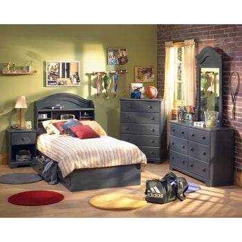 Twin size Arch Top Bookcase Headboard in Dark Blueberry Finish - Deals Kiosk