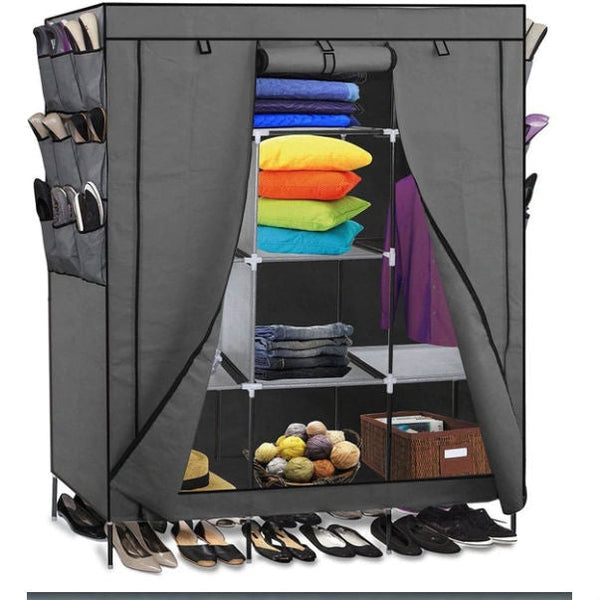 Grey 69-inch Portable Closet Organizer Shoe Rack Bedroom Wardrobe