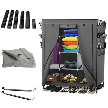 Grey 69-inch Portable Closet Organizer Shoe Rack Bedroom Wardrobe - Deals Kiosk