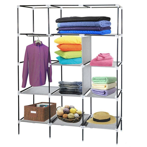 Grey 69-inch Portable Closet Organizer Shoe Rack Bedroom Wardrobe - Deals Kiosk
