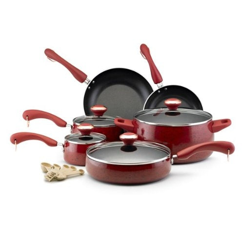 15-Piece Nonstick Porcelain Cookware Set in Red