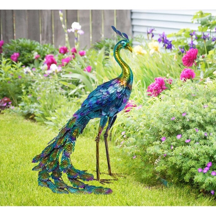 Outdoor Garden Metal Blue/Green Peacock Statue - Deals Kiosk