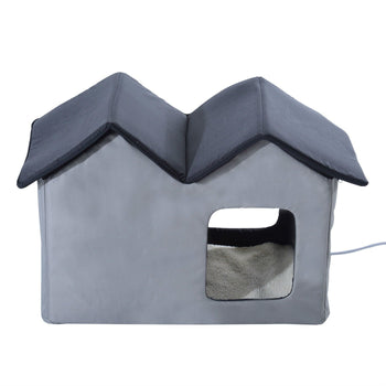 Heated Water-proof Double Wide Outdoor Cat Dog House Foldable Grey - Deals Kiosk