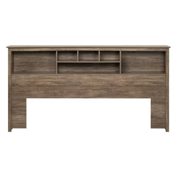 King size Bookcase Headboard in Drifted Gray Wood Finish - Deals Kiosk