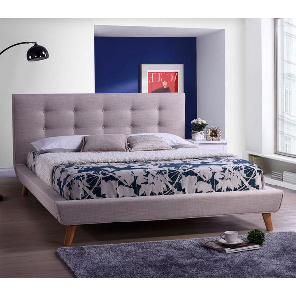 Full Modern Grey Linen Upholstered Platform Bed with Button Tufted Headboard - Deals Kiosk