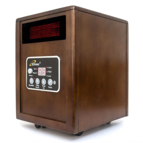 Infrared Space Heater 1500W with Remote w/ Dark Walnut Wood Cabinet - Deals Kiosk