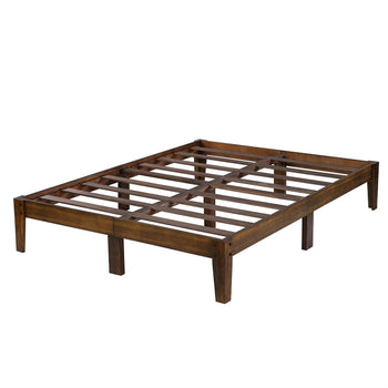 Full size Solid Wood Platform Bed Frame in Brown Natural Finish - Deals Kiosk