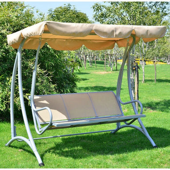 Sturdy 3-Person Outdoor Patio Porch Canopy Swing in Sand Color - Deals Kiosk