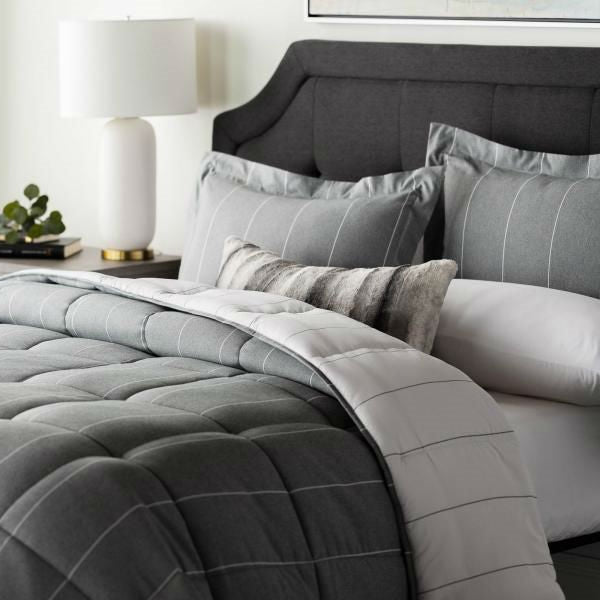 Queen 3 Piece Down Alternative Chambray Pin Striped Comforter Set Flint - Deals Kiosk
