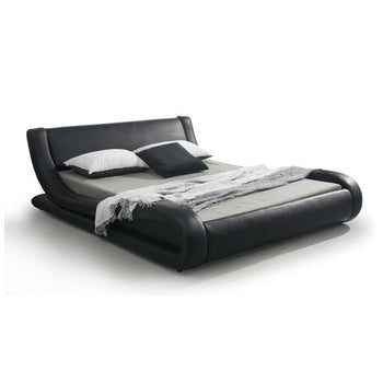 Queen size Modern Black Faux Leather Platform Bed - Deals Kiosk