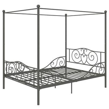 Full size Heavy Duty Metal Canopy Bed Frame in Pewter Finish - Deals Kiosk
