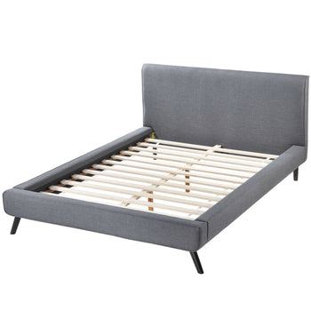 Queen size Mid-Century Platform Bed Frame with Gray Upholstered Headboard - Deals Kiosk