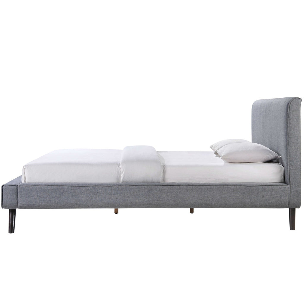 Queen size Mid-Century Platform Bed Frame with Gray Upholstered Headboard - Deals Kiosk