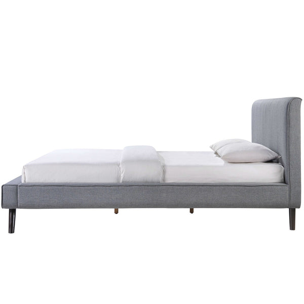 Queen size Mid-Century Platform Bed Frame with Gray Upholstered Headboard - Deals Kiosk