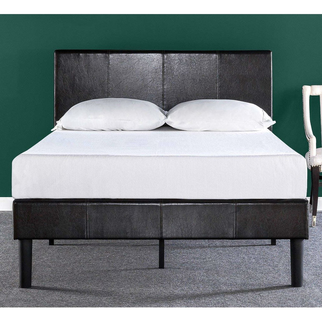 Queen Espresso Faux Leather Platform Bed Frame with Headboard - Deals Kiosk