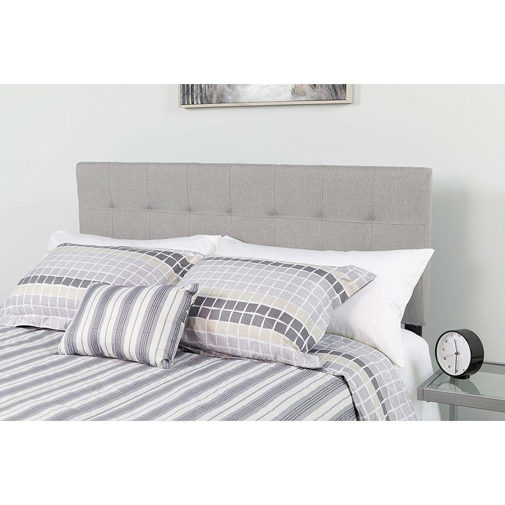 Queen size Modern Light Grey Fabric Upholstered Panel Headboard - Deals Kiosk