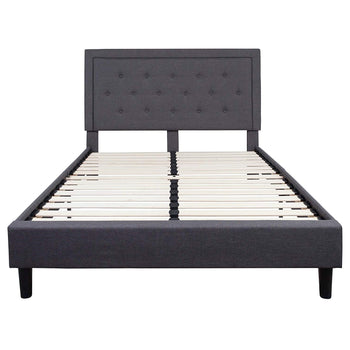 Queen size Dark Gray Fabric Upholstered Platform Bed Frame with Headboard - Deals Kiosk