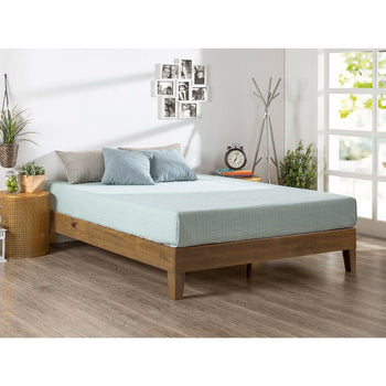 Queen size Solid Wood Modern Platform Bed Frame in Rustic Pine Finish - Deals Kiosk