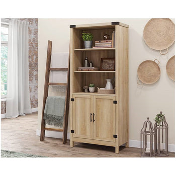 FarmHome Oak 3 Adjustable Shelves Entryway Bookcase Storage Cabinet - Deals Kiosk