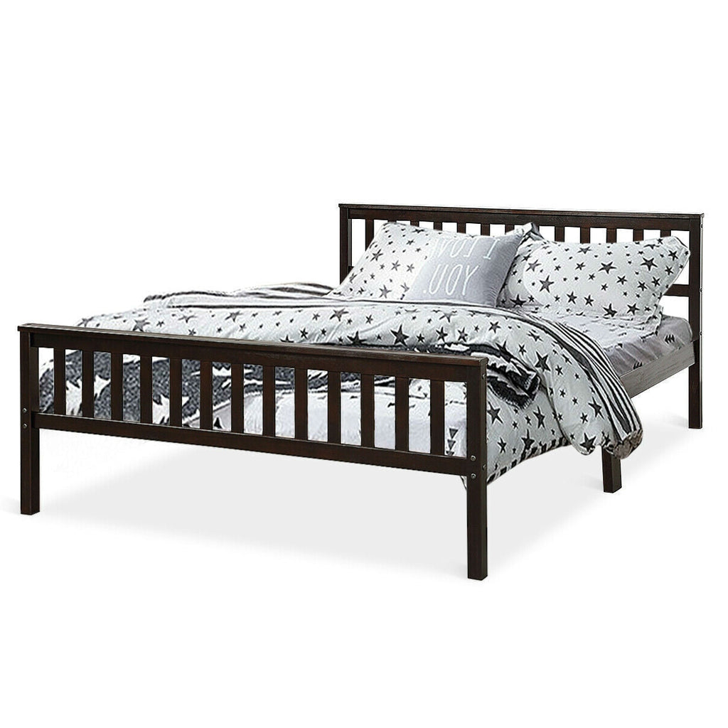 Queen Wood Platform Bed Frame with Headboard and Footboard in Espresso - Deals Kiosk