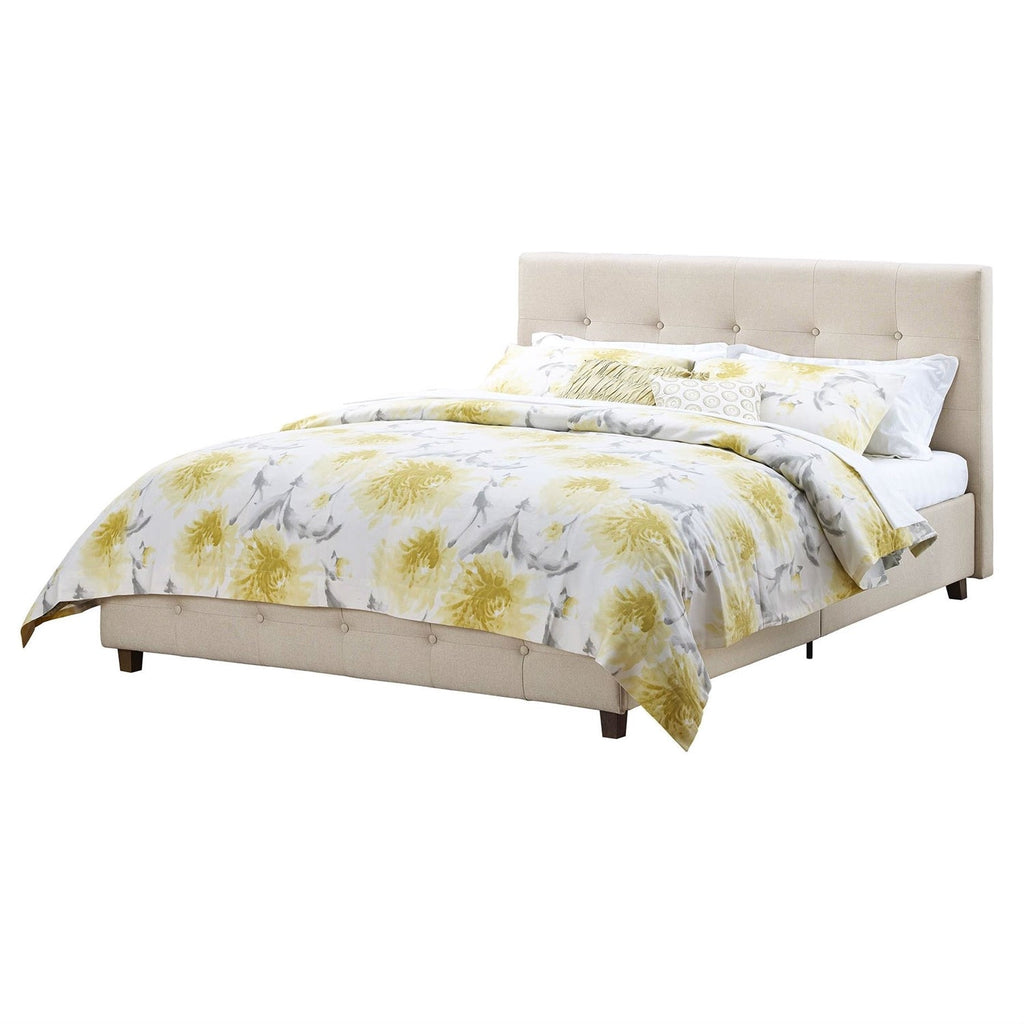 Queen Tan Linen Upholstered Platform Bed Frame with Button Tufted Headboard - Deals Kiosk