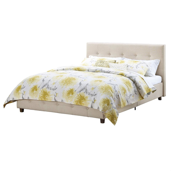Queen Tan Linen Upholstered Platform Bed Frame with Button Tufted Headboard - Deals Kiosk